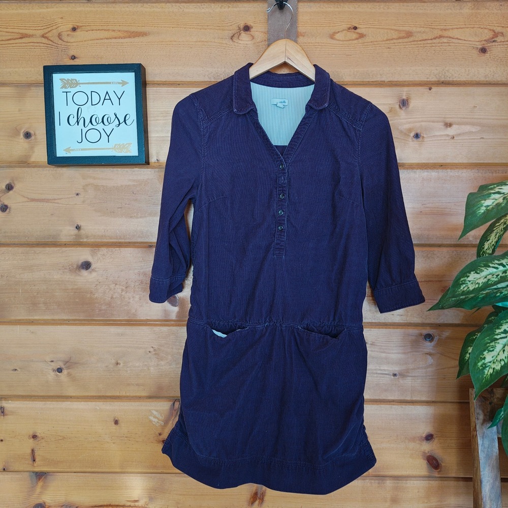 Anthropologie Odille Shirt Dress Fine Wale Cord‎ Firewarm Purple Drop Waist Sz 0